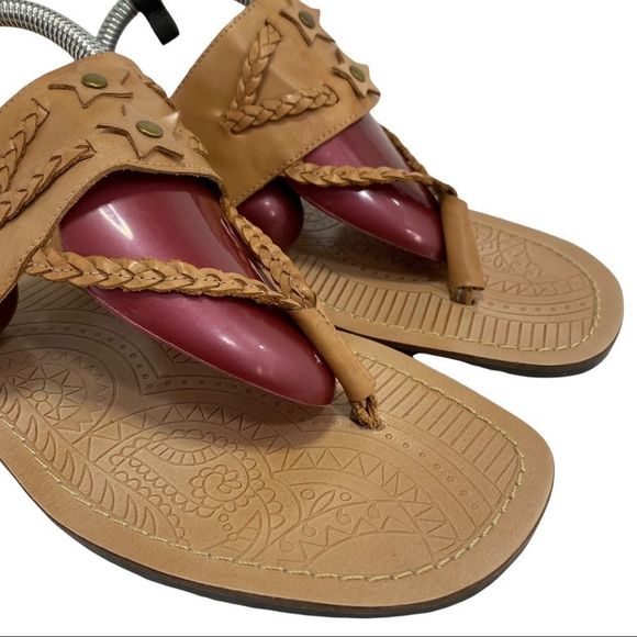 Passofino Brazil Tan Leather Sandals Boho Thong Sandal Dressy Flats Size 10 - Picture 6 of 11